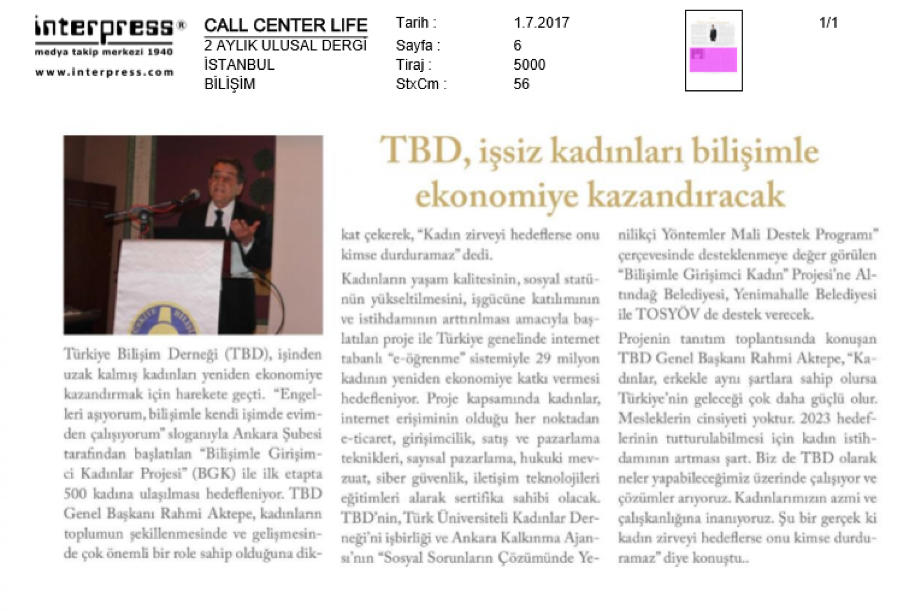 Bilişimle Girişimci Kadın Projesi Basından Yansıyan Haberler