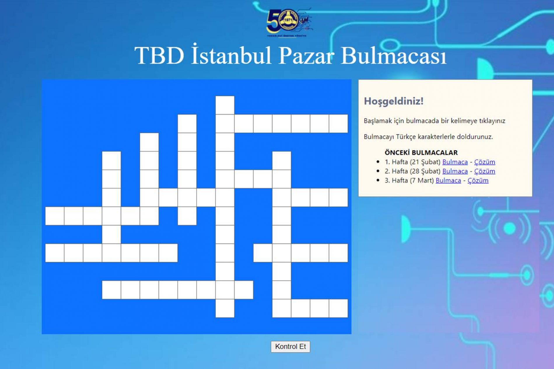 TBD İstanbul 14 Mart Pazar Bulmacası