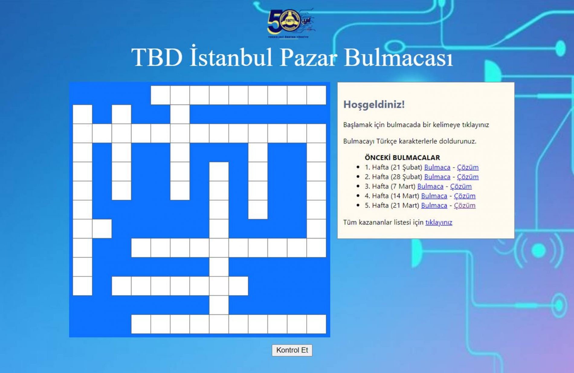 TBD İstanbul 28 Mart Pazar Bulmacası