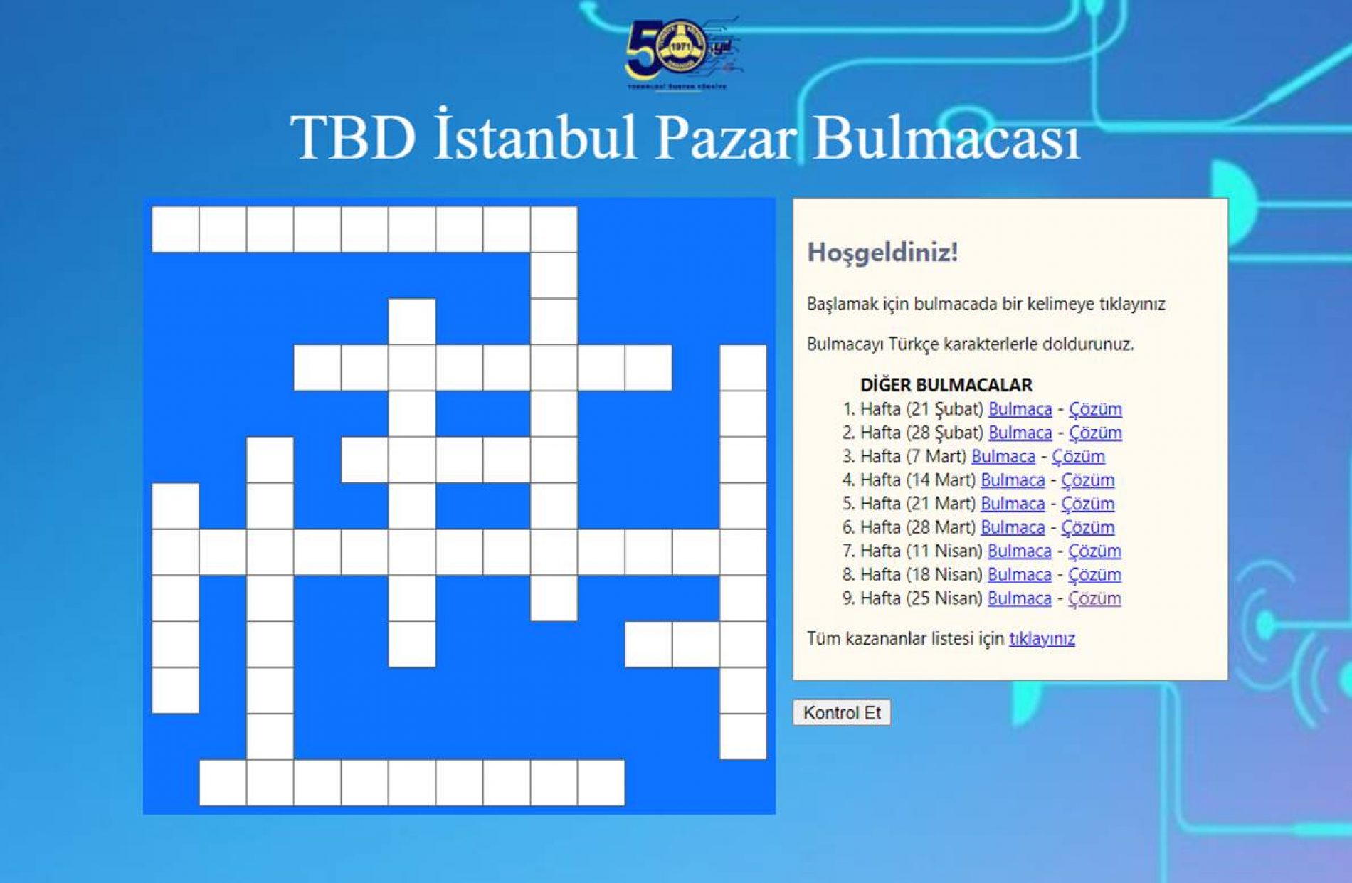 TBD İSTANBUL 2 MAYIS PAZAR BULMACASI