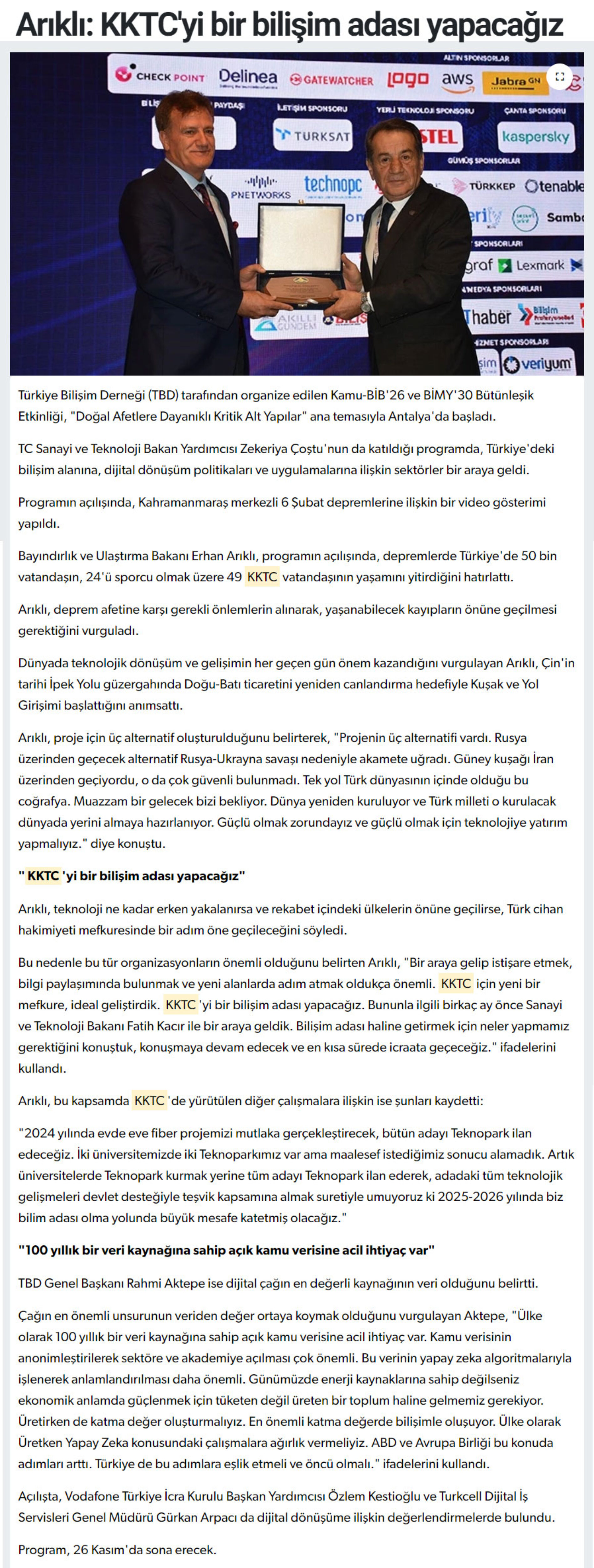Arıklı: KKTC’yi Bir Bilişim Adası Yapacağız – KIBRIS GÜNDEM
