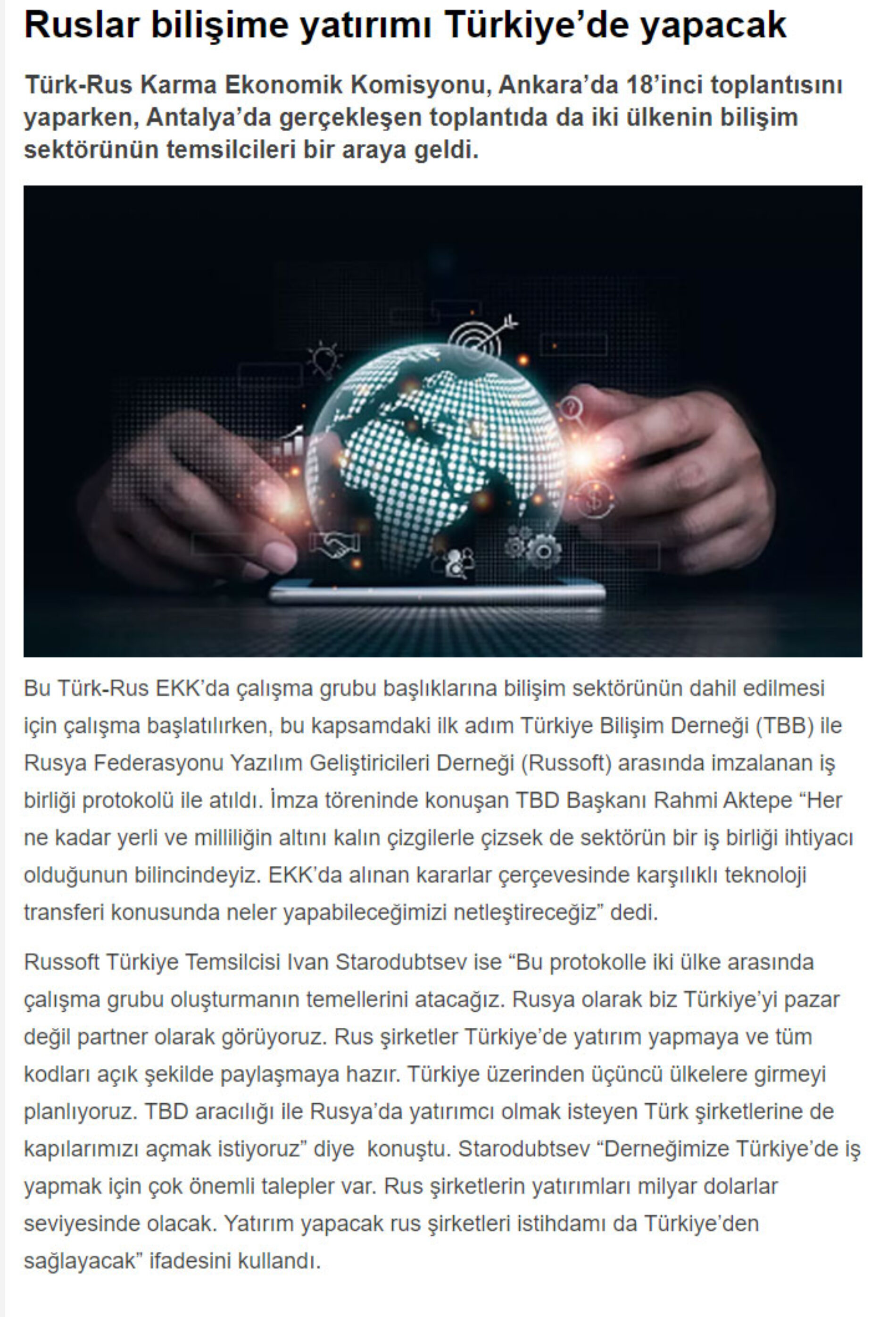 Ruslar Bilişime Yatırımı Türkiye’de Yapacak – TÜRKİYE GAZETESİ